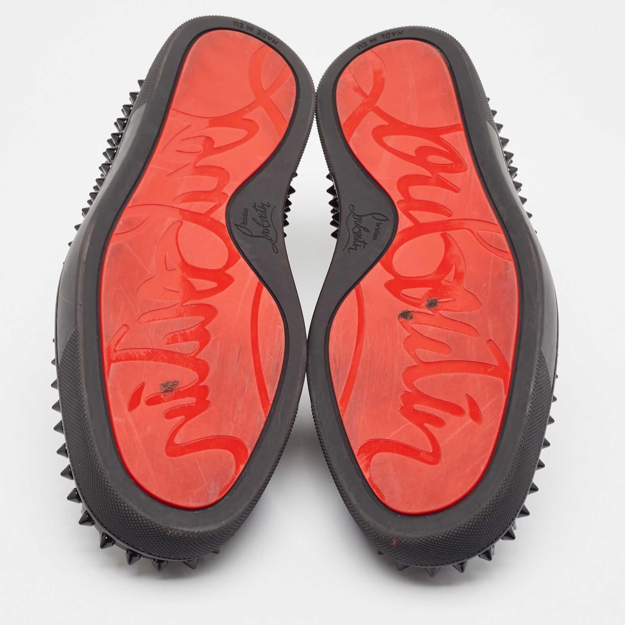 Christian Louboutin Black Leather Spike Roller Boat Sneakers Size 42 2