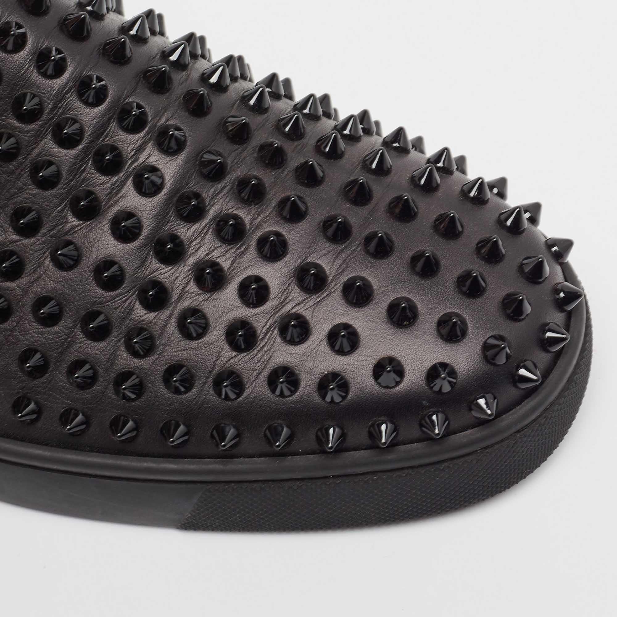 Christian Louboutin Black Leather Spike Roller Boat Sneakers Size 42 3