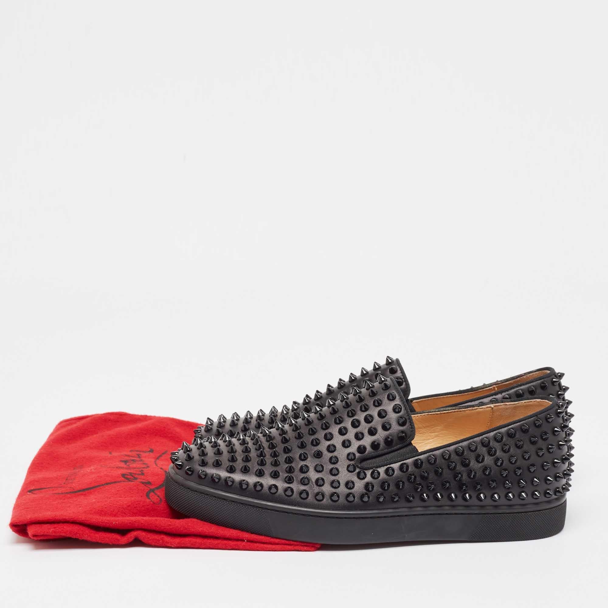 Christian Louboutin Black Leather Spike Roller Boat Sneakers Size 42 5