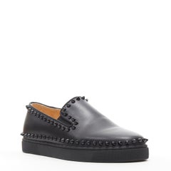 CHRISTIAN LOUBOUTIN Black leather spike stud embellished low top sneakers EU37
