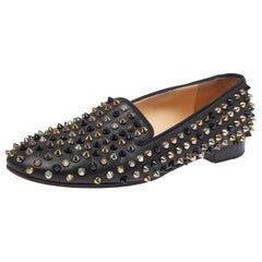 Christian Louboutin Black Leather Spiked Dandelion Smoking Slippers Size 38