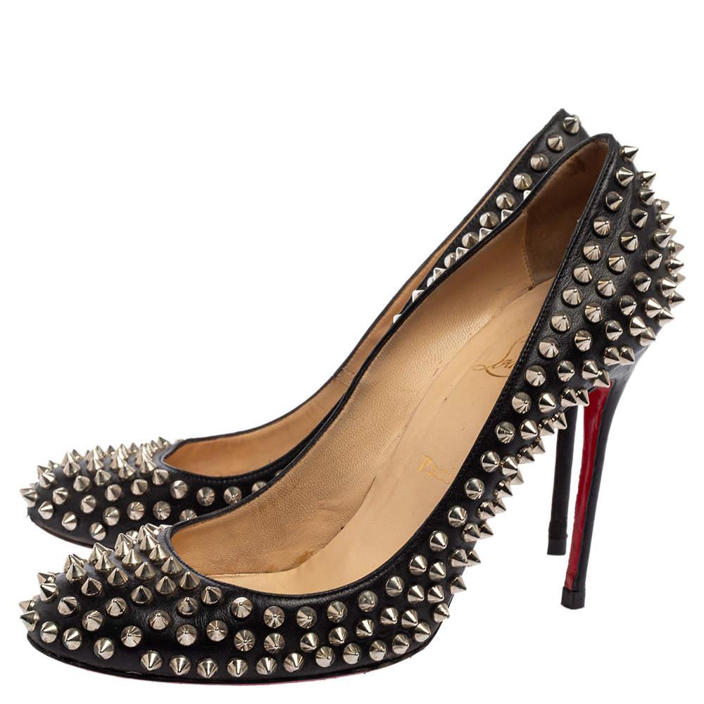 Christian Louboutin Black Leather Spiked Fifi Pumps Size 39 For Sale 1