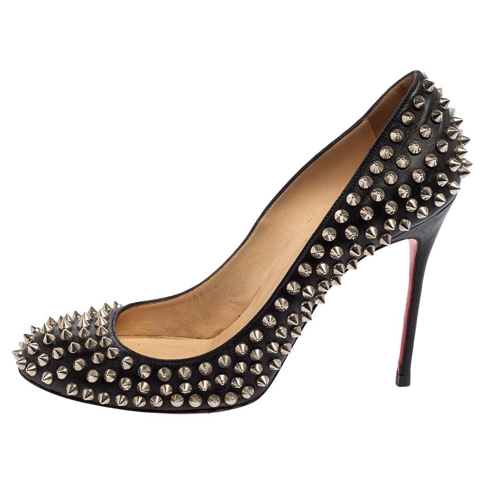 Christian Louboutin Black Leather Spiked Fifi Pumps Size 39 For Sale