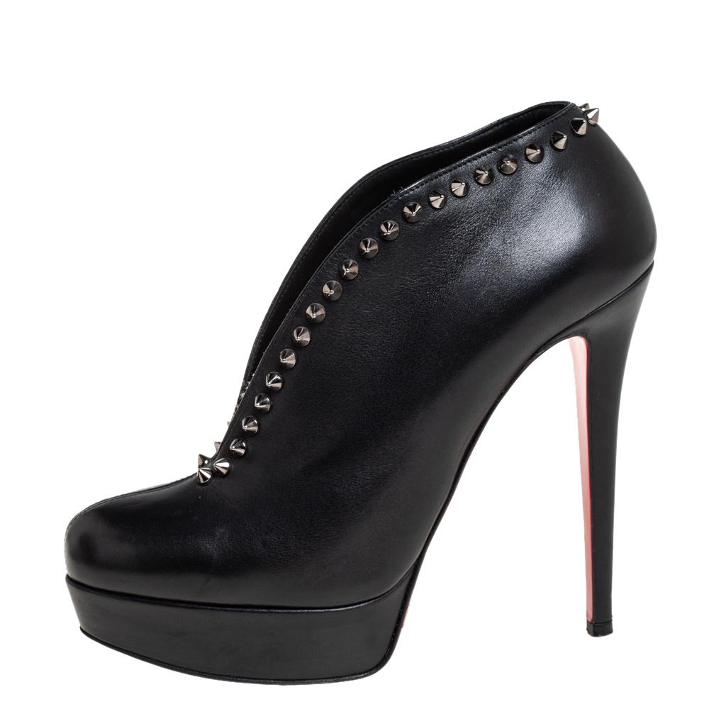 Christian Louboutin Schwarz Leder Spike Miss Fast Plato Booties Größe 38.5 1