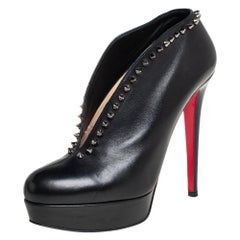 Christian Louboutin Black Leather Spiked Miss Fast Plato Booties Size 38.5