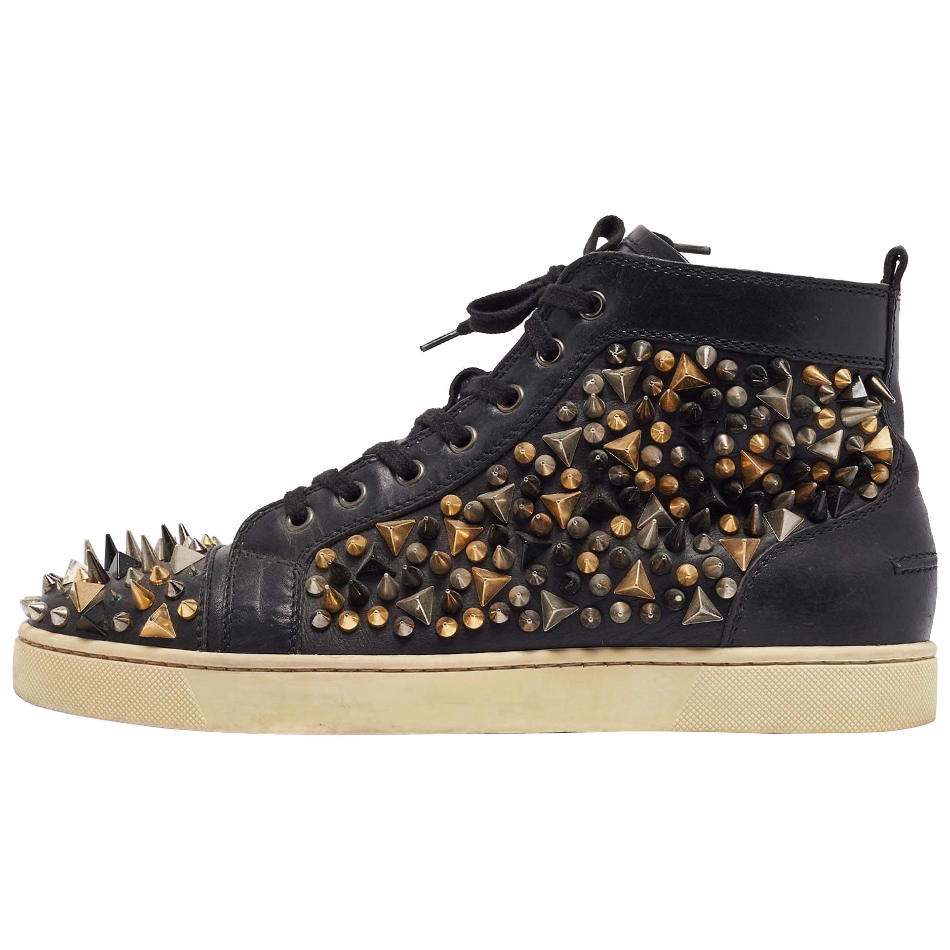 Christian Louboutin Black Leather Spikes High Top Sneakers Size 42