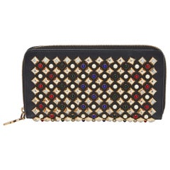 Christian Louboutin Black Leather Spikes Panettone Zip Around Wallet