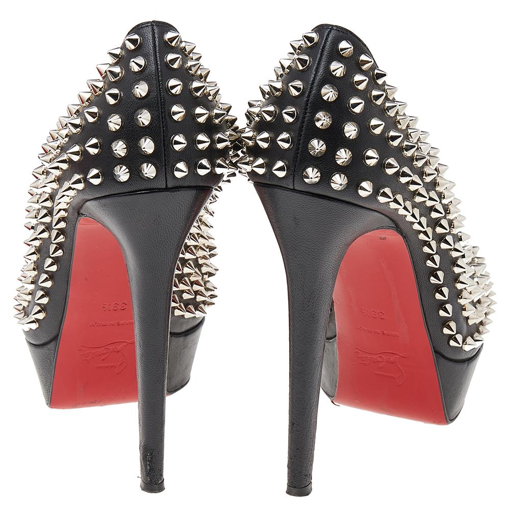 Christian Louboutin Black Leather Spikes Platform Pumps Size 39.5 For ...