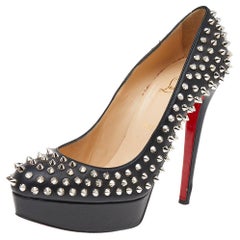 Christian Louboutin Black Leather Spikes Platform Pumps Size 39.5