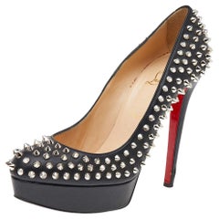Christian Louboutin Black Leather Spikes Platform Pumps Size 39.5