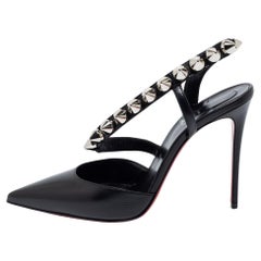 Christian Louboutin Black Leather Spikita Slingback Pumps Size 39