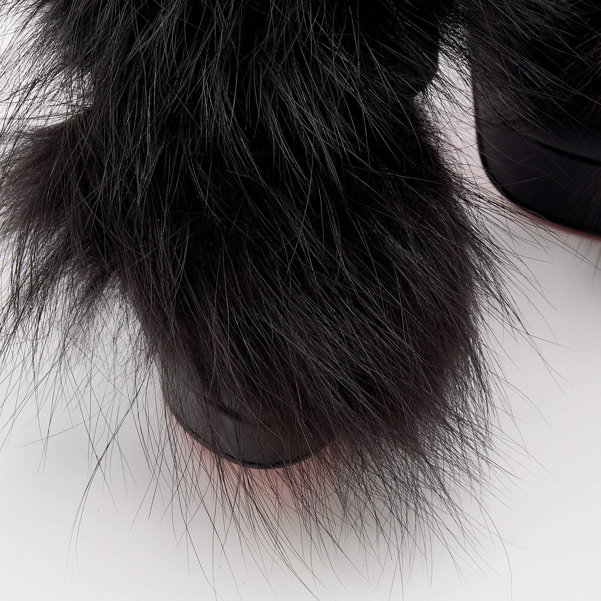 Christian Louboutin Black Leather Splash Fur Peep Toe Platform Sandals Size 39 1