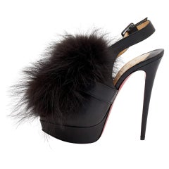 Christian Louboutin Black Leather Splash Fur Peep Toe Platform Sandals Size 39