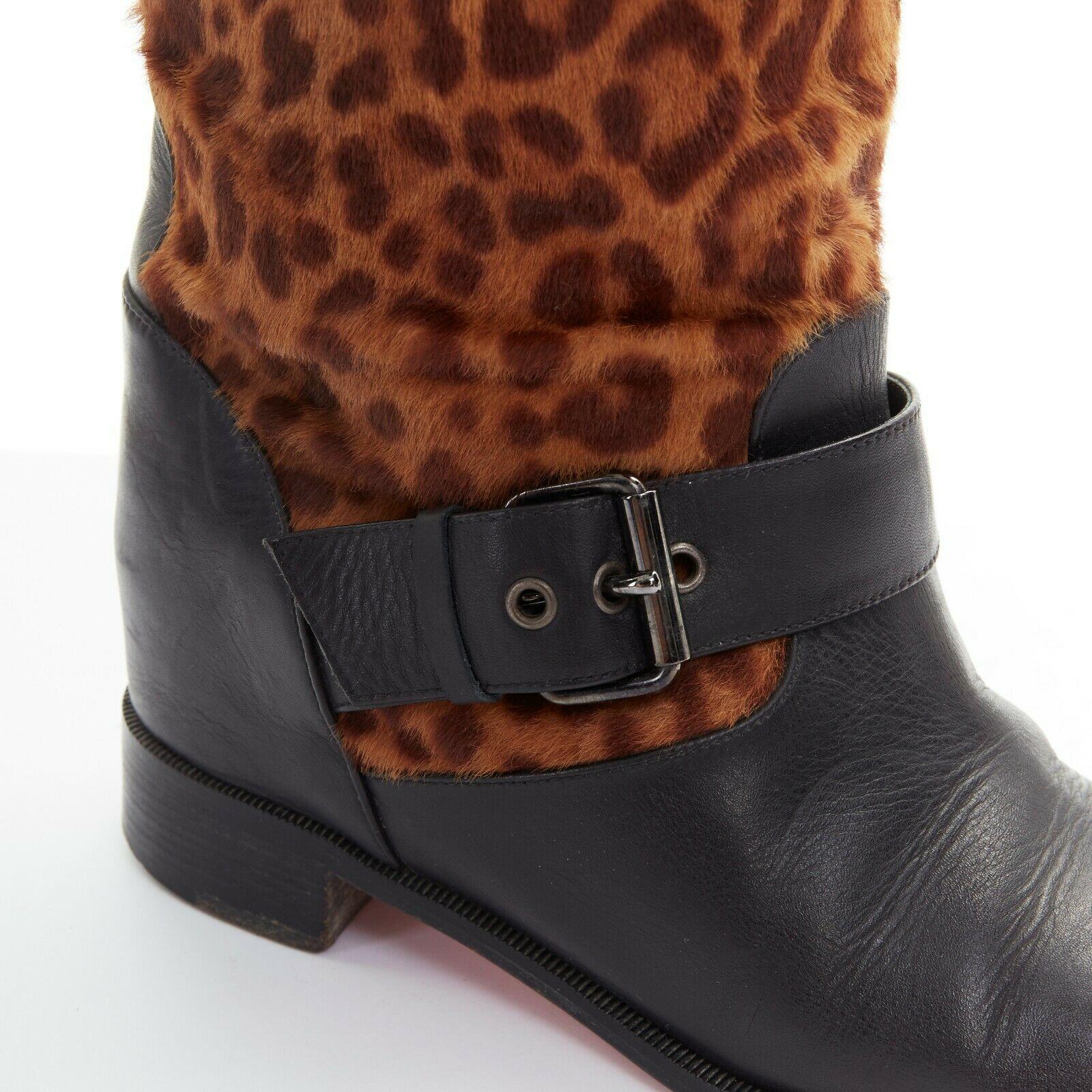 CHRISTIAN LOUBOUTIN black leather split vamp leopard point toe cap pumps EU36 3