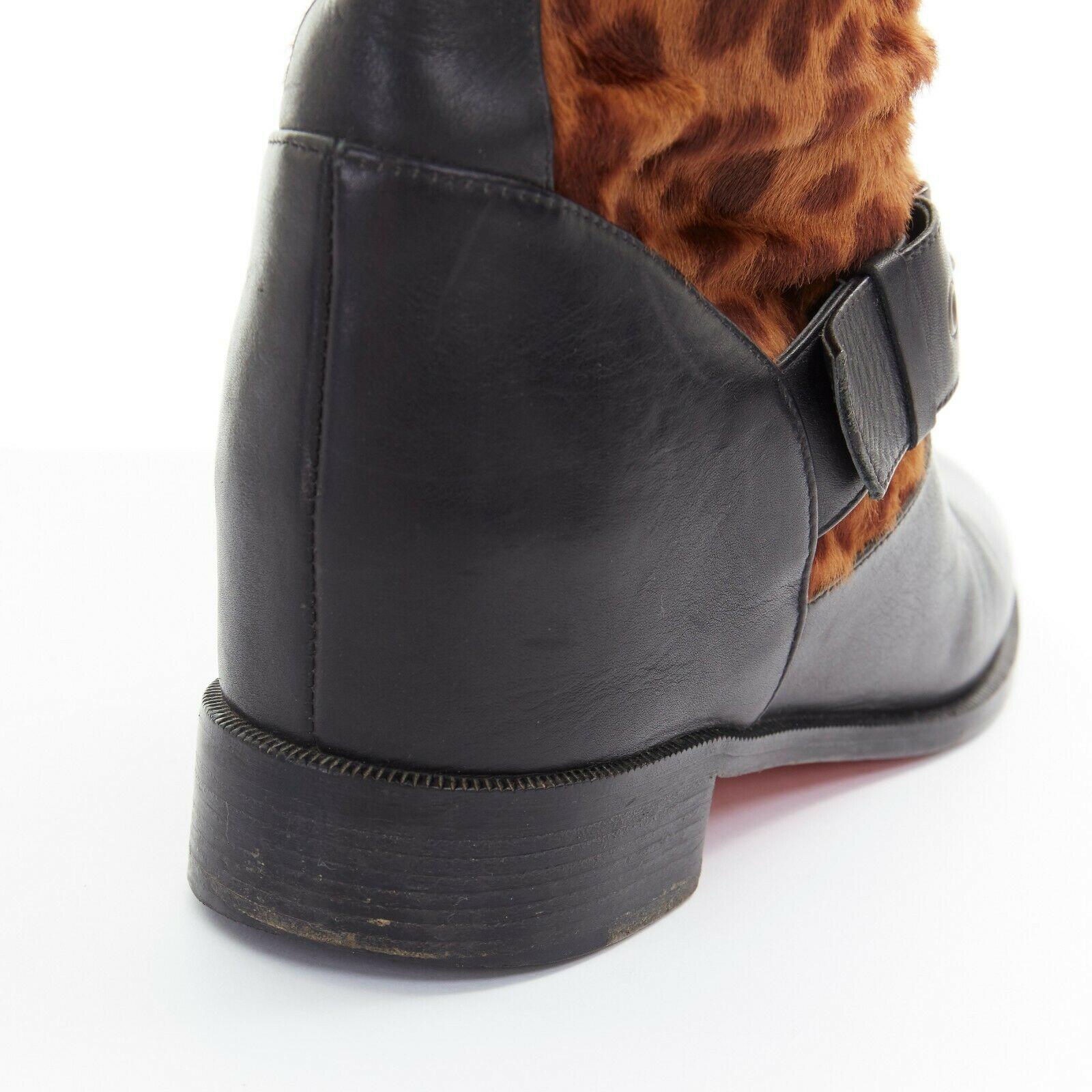 CHRISTIAN LOUBOUTIN black leather split vamp leopard point toe cap pumps EU36 4