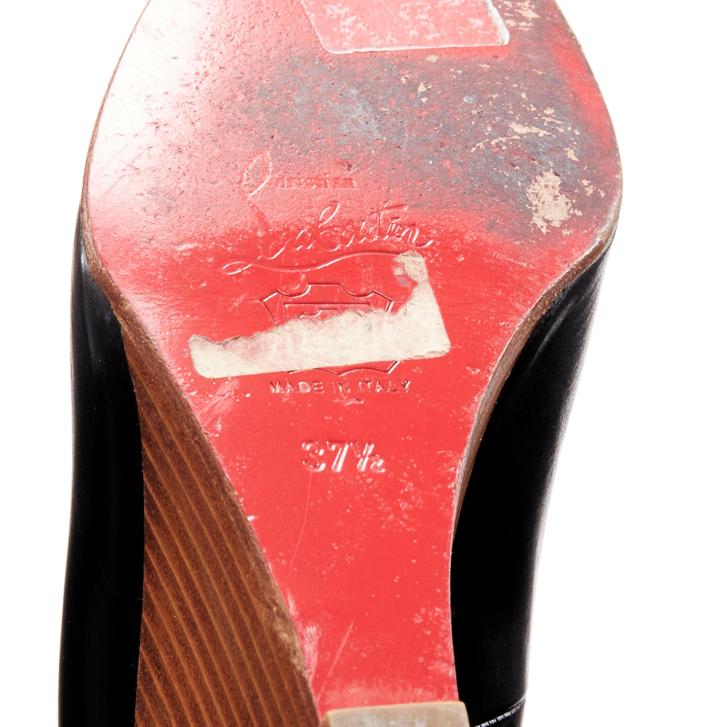 CHRISTIAN LOUBOUTIN black leather stacked wooden wedge heel EU37.5 3