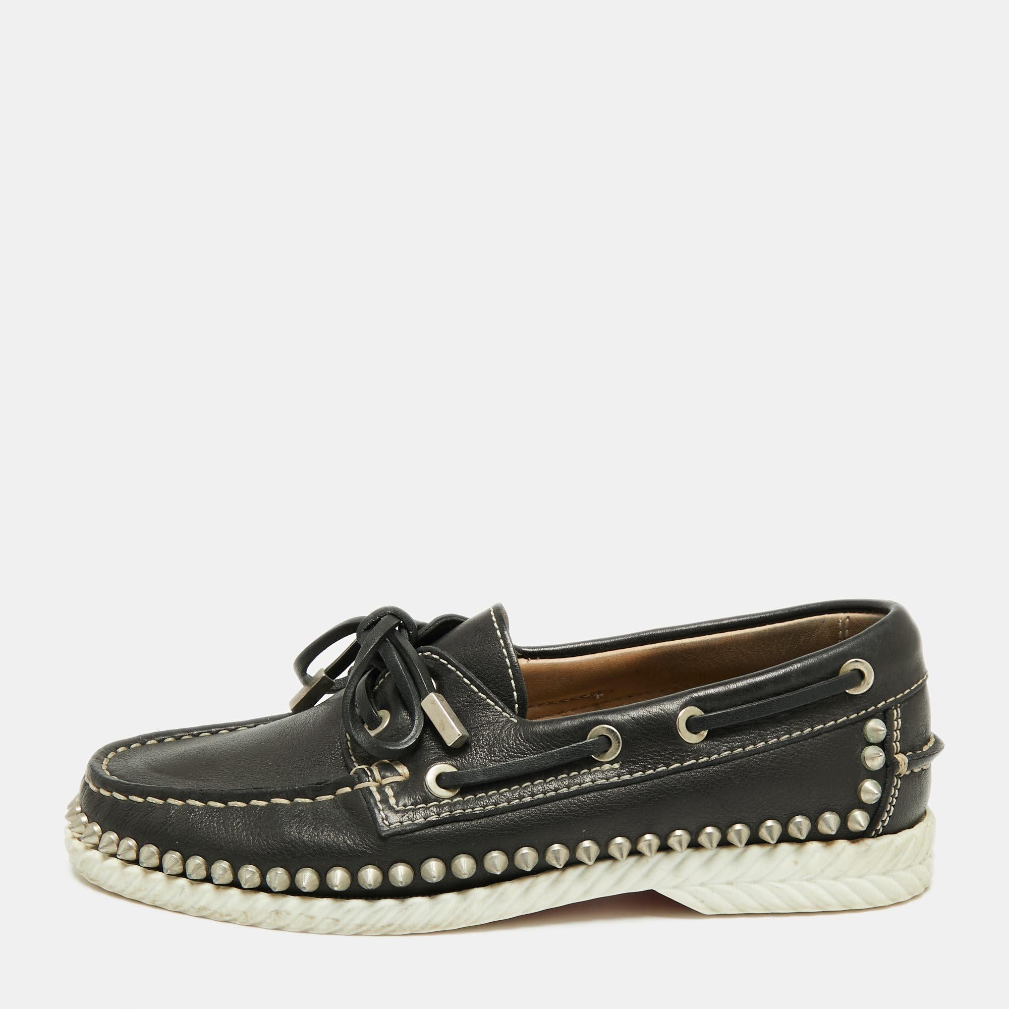 These Christian Louboutin loafers are so well-made, that they deserve to be yours. They've been crafted from leather and come flaunting a classic black shade with studs and eyelets decorating them. The comfy loafers are ideal to be worn with your