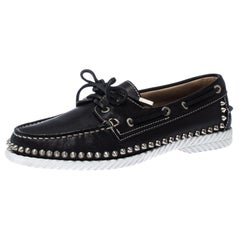 Christian Louboutin Black Leather Steckel Spike Boat Loafers Size 38.5