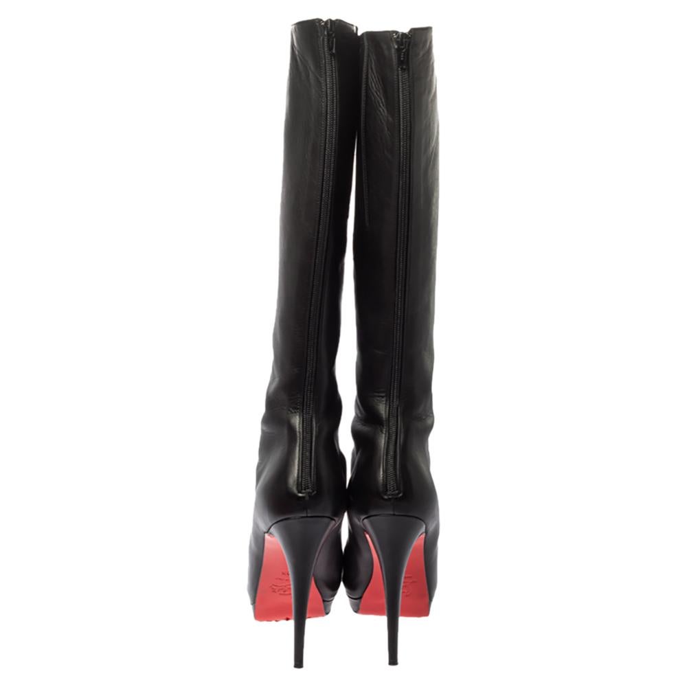 Women's Christian Louboutin Black Leather Structural Knee Boots Size 40.5