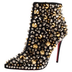 Christian Louboutin Black Leather Stud Embellished So Ankle Boots Size 35