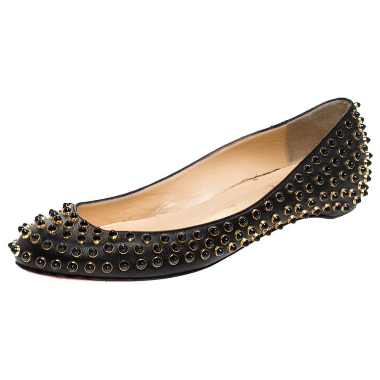 Christian Louboutin Black Leather Studded Ballet Flats Size 38.5 at 1stDibs
