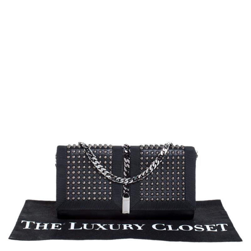 Christian Louboutin Black Leather Studded Chain Clutch 7