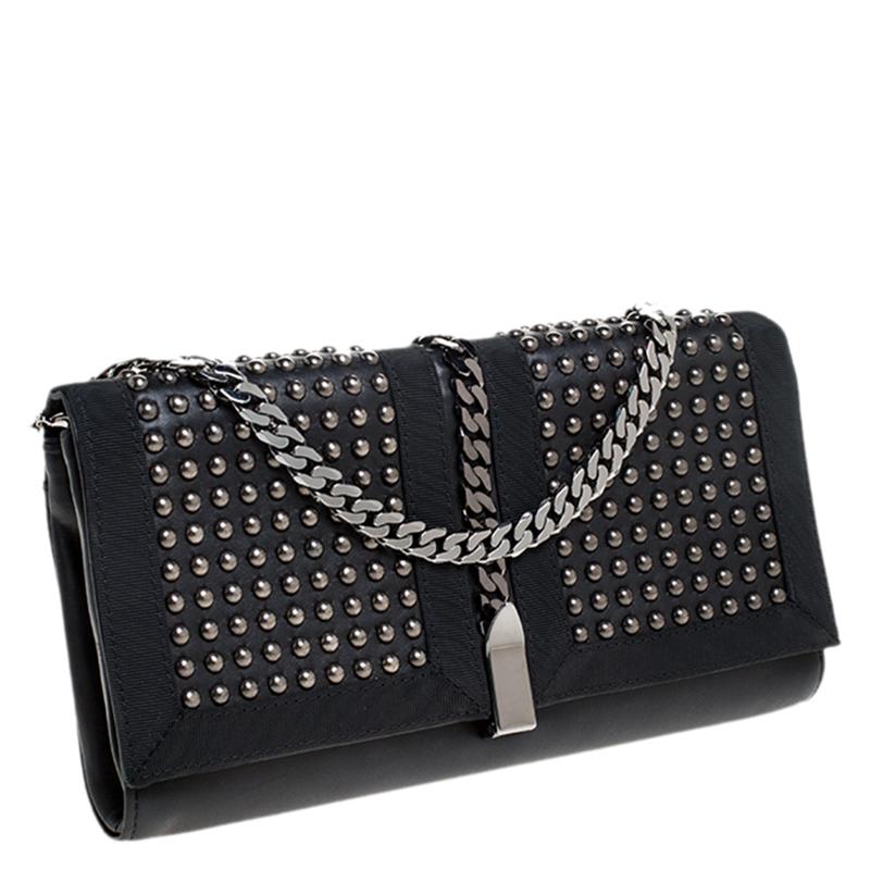Christian Louboutin Black Leather Studded Chain Clutch 4