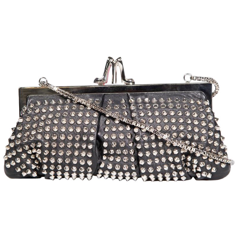 Christian Louboutin Black Leather Studded Clutch