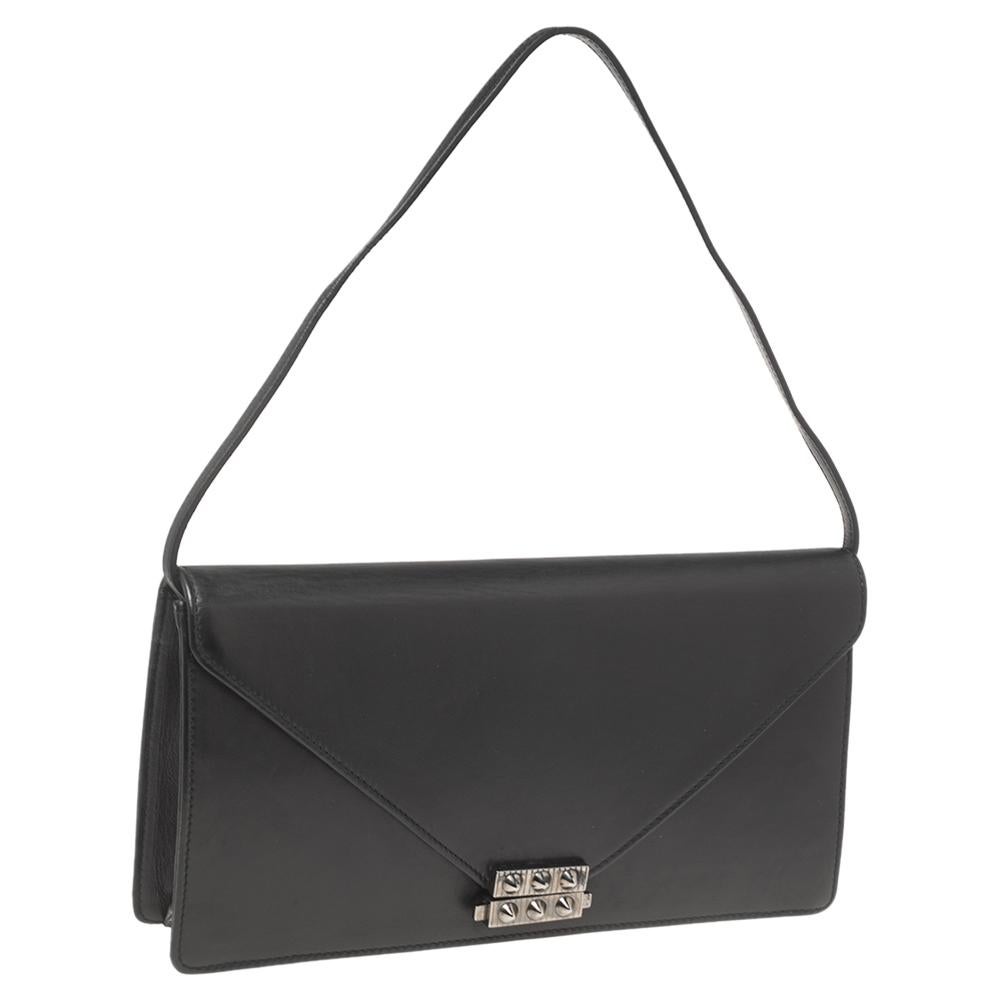 Women's Christian Louboutin Black Leather Studded Flap Clutch