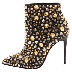Christian Louboutin Black Leather Studded So Full Kate Ankle Booties Size 38