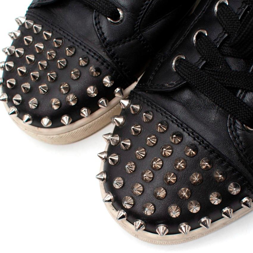 Men's Christian Louboutin Black Leather Studded Toe Sneakers For Sale