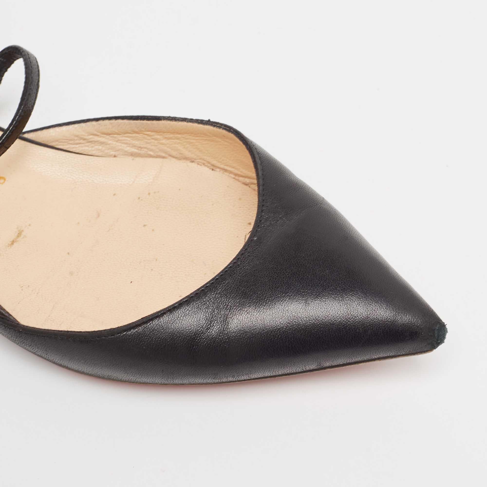 Christian Louboutin Black Leather Suzanna Ankle Strap Flats Size 37.5 For Sale 2