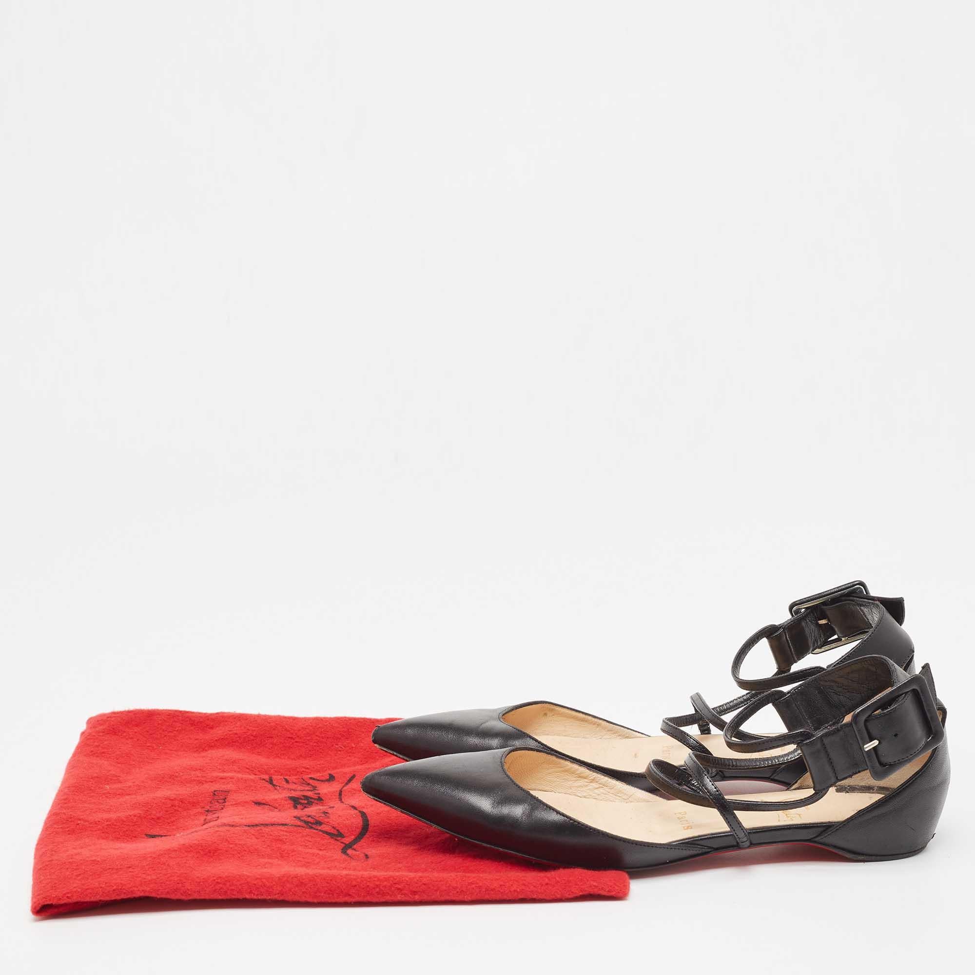 Christian Louboutin Black Leather Suzanna Ankle Strap Flats Size 37.5 For Sale 4