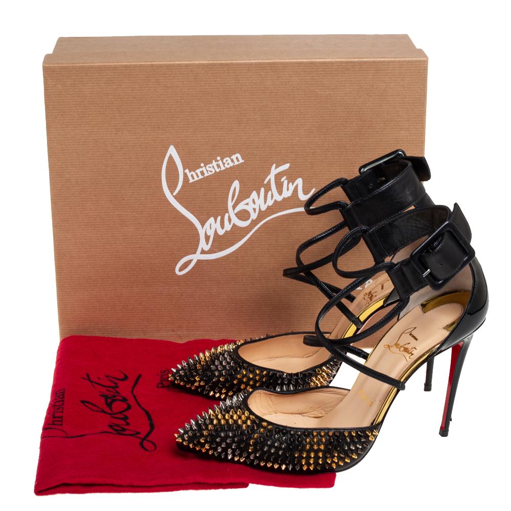 Christian Louboutin Black Leather Suzanna Spikes Leo Sandals Size 38.5 2