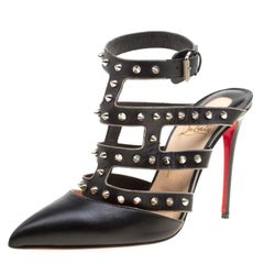 Christian Louboutin Black Leather Tchicaboum Spike Embellished Strappy Sandals S