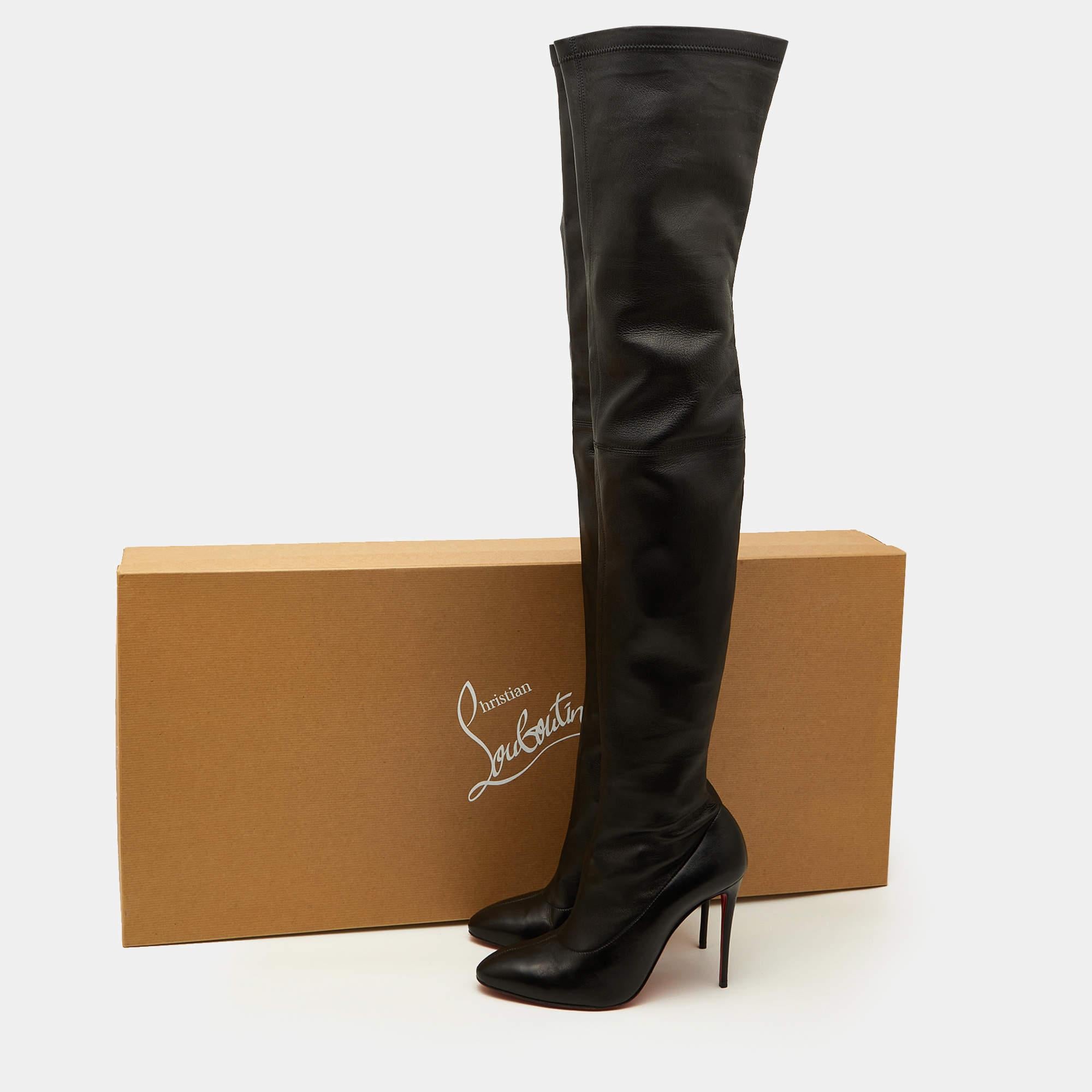 Christian Louboutin Black Leather Thigh High Boots Size 38 3