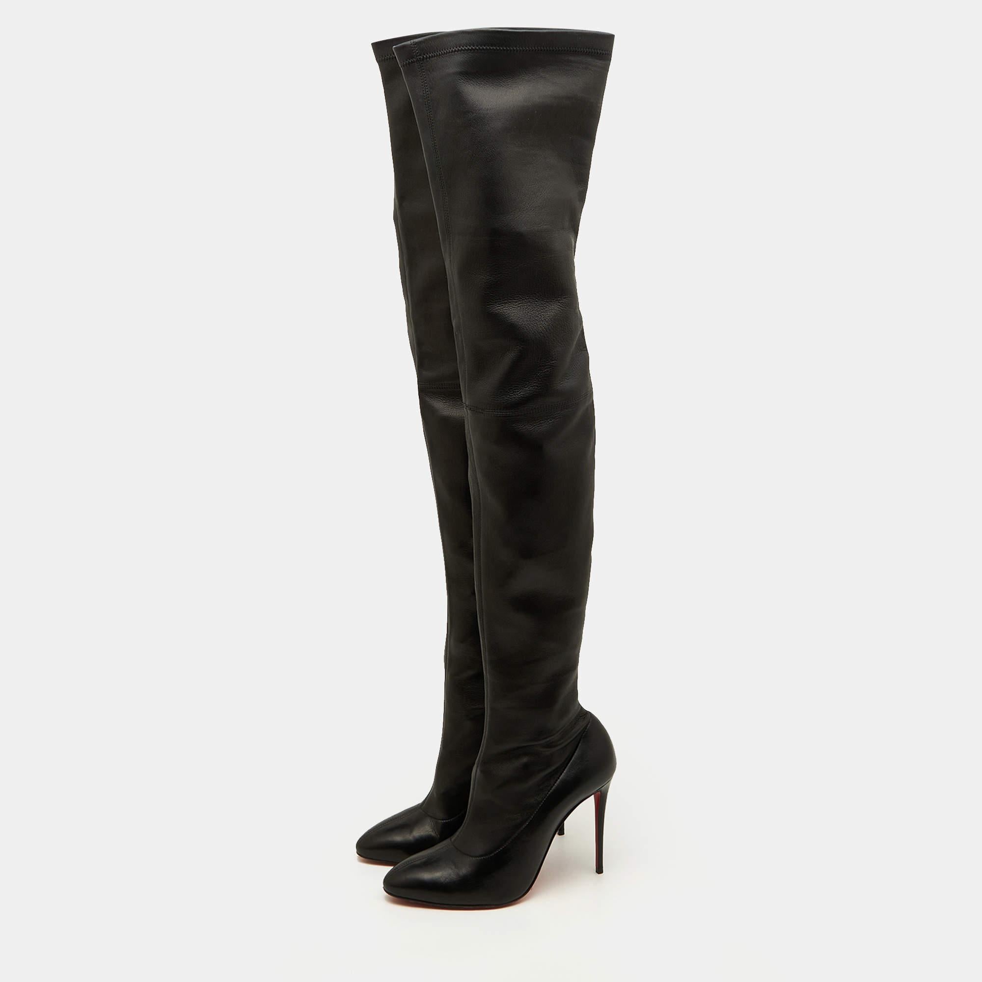 Christian Louboutin Black Leather Thigh High Boots Size 38 4