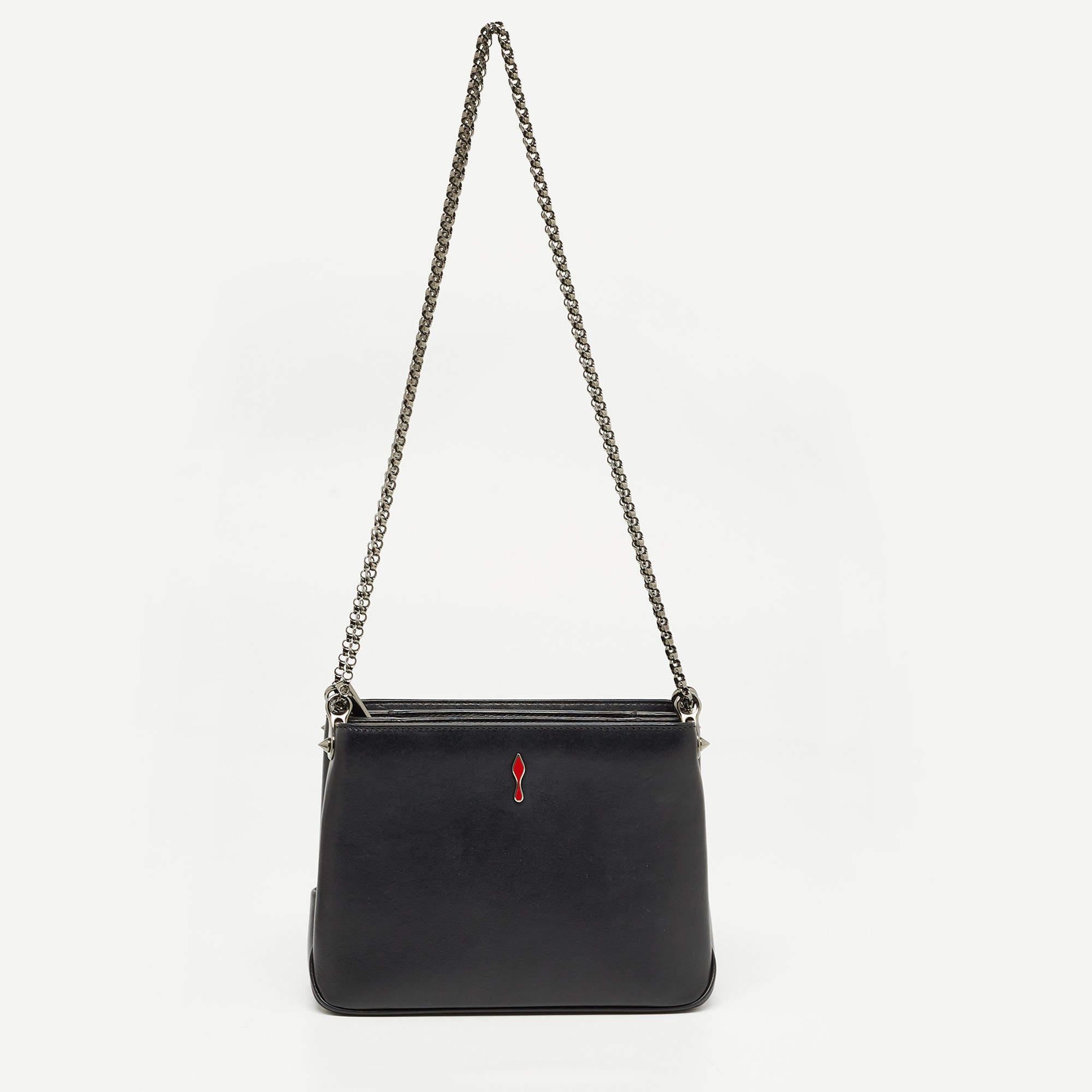 Christian Louboutin Black Leather Triloubi Chain Shoulder Bag For Sale 3