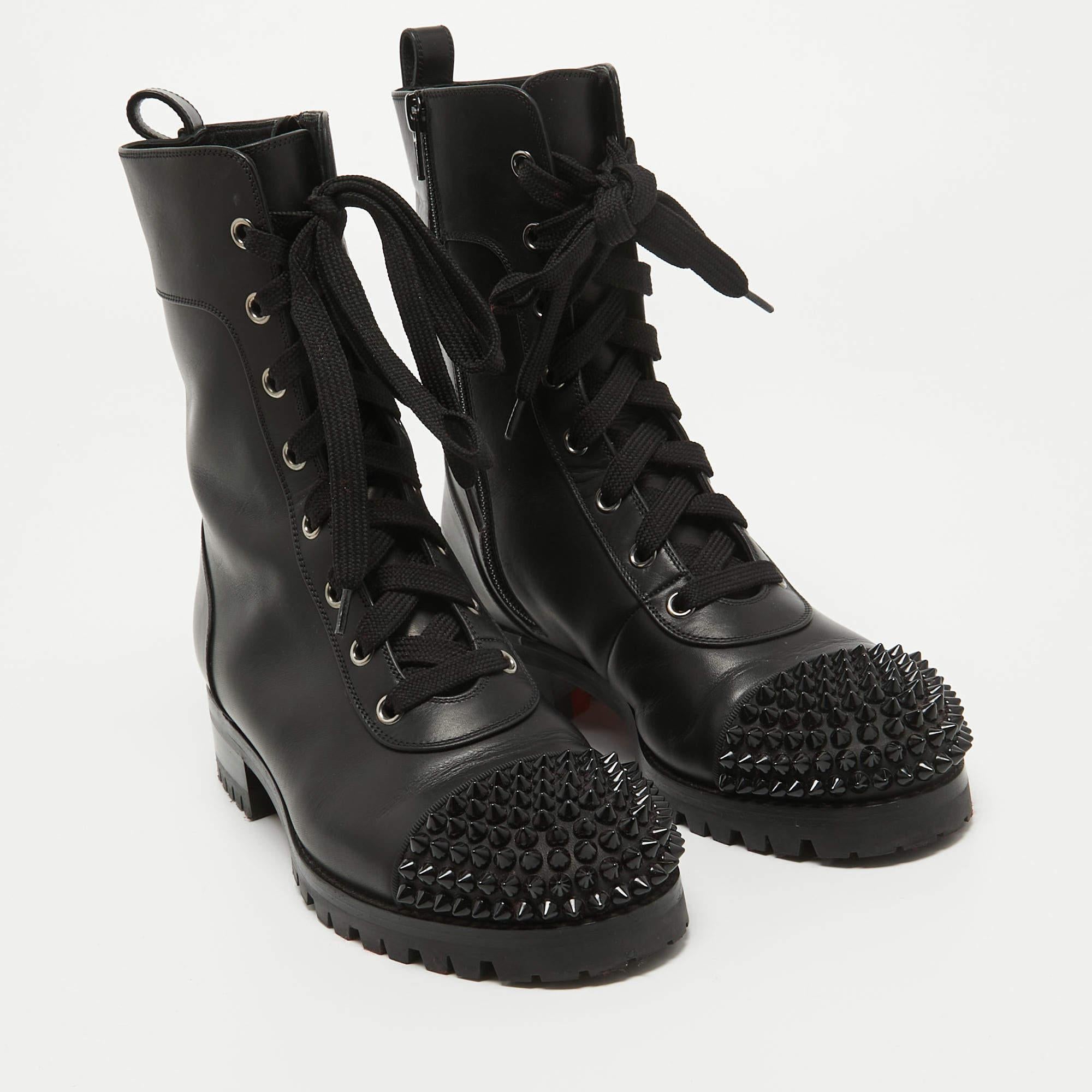 Women's Christian Louboutin Black Leather TS Croc Spiked Ankle Boots Size 36 For Sale