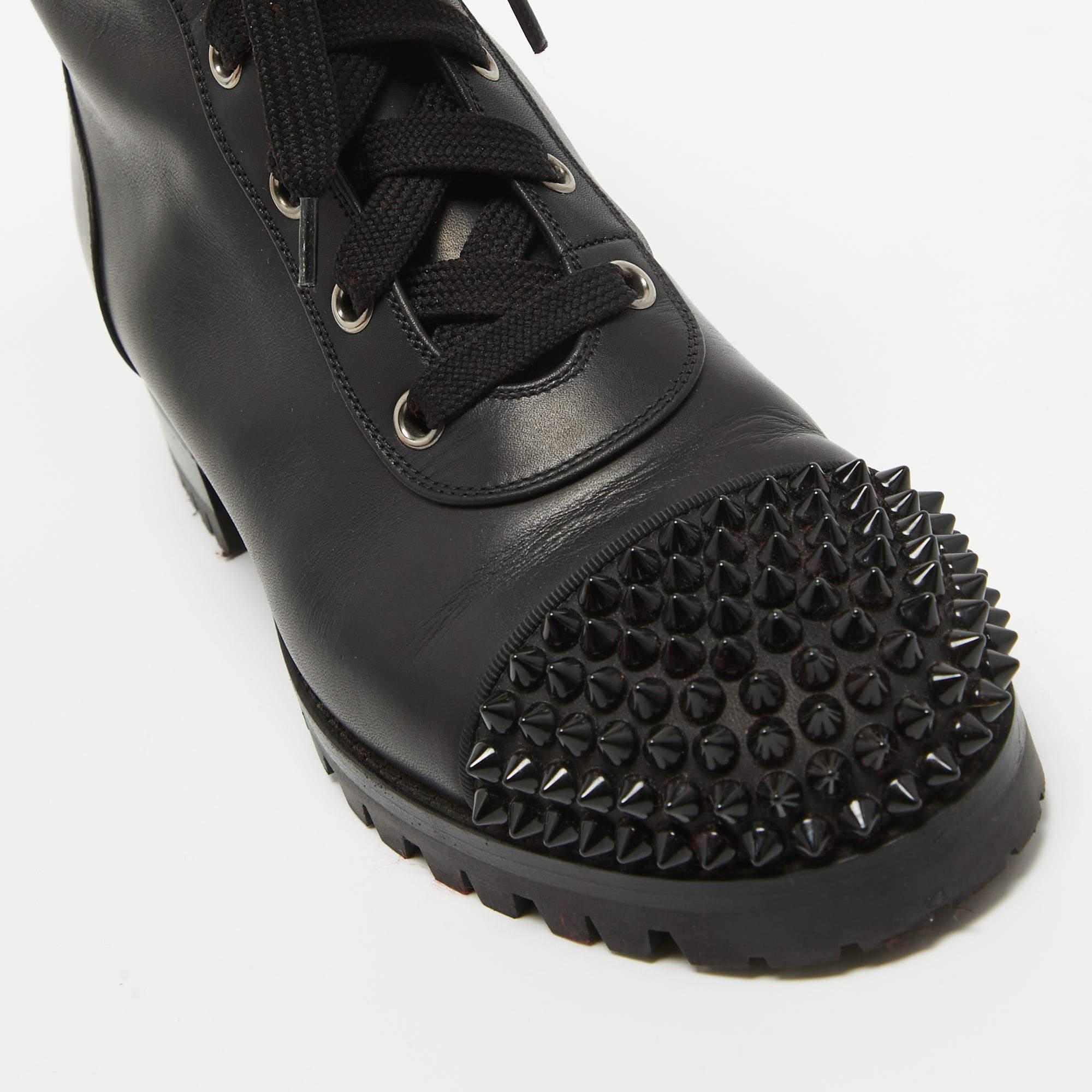 Christian Louboutin Black Leather TS Croc Spiked Ankle Boots Size 36 For Sale 3