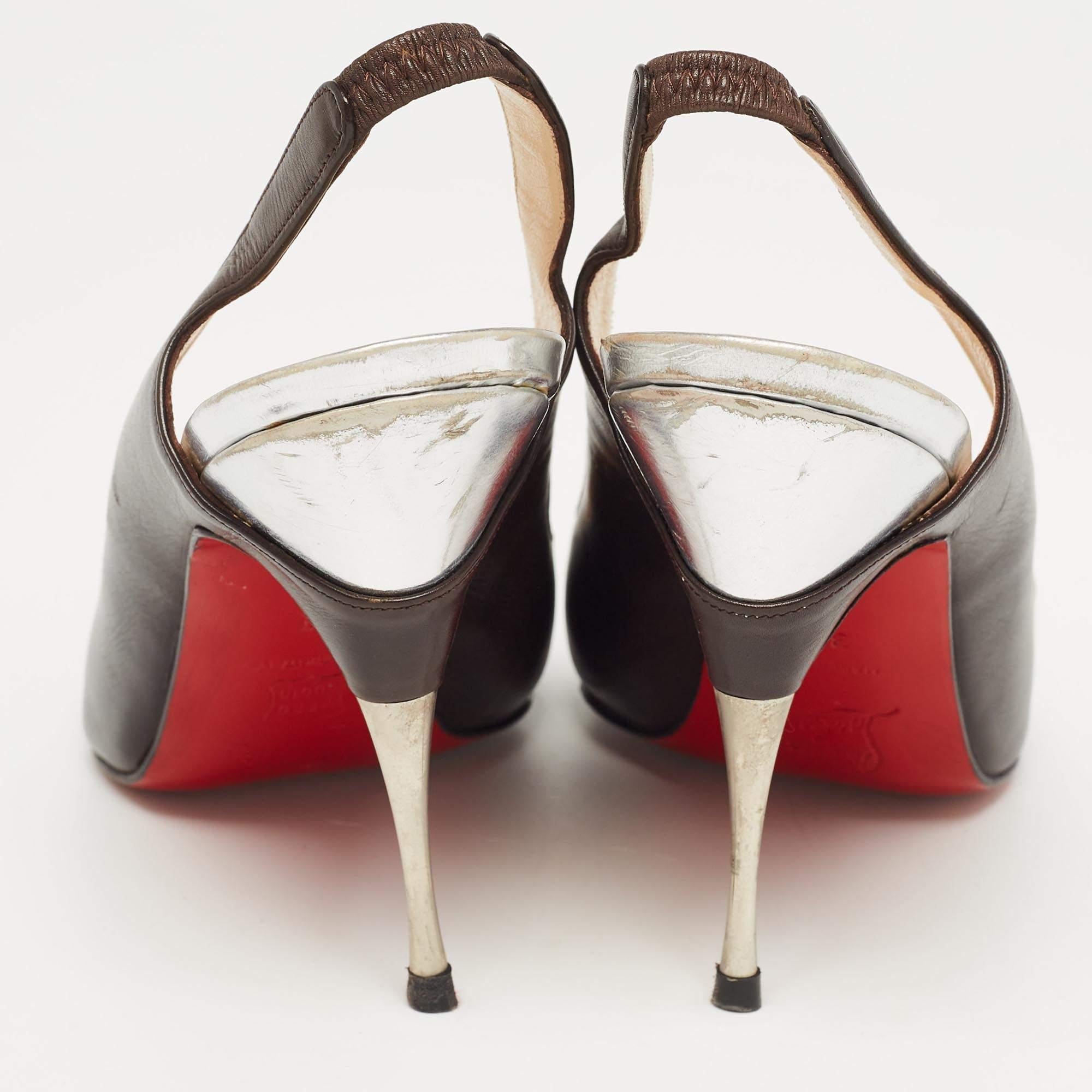 Christian Louboutin Black Leather Twistochat Slingback Pumps Size 39 For Sale 1