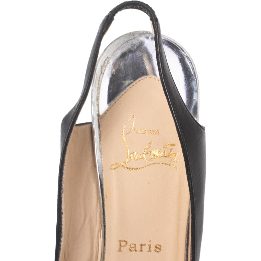 Women's Christian Louboutin Black Leather Twistochat Slingback Pumps Size 39