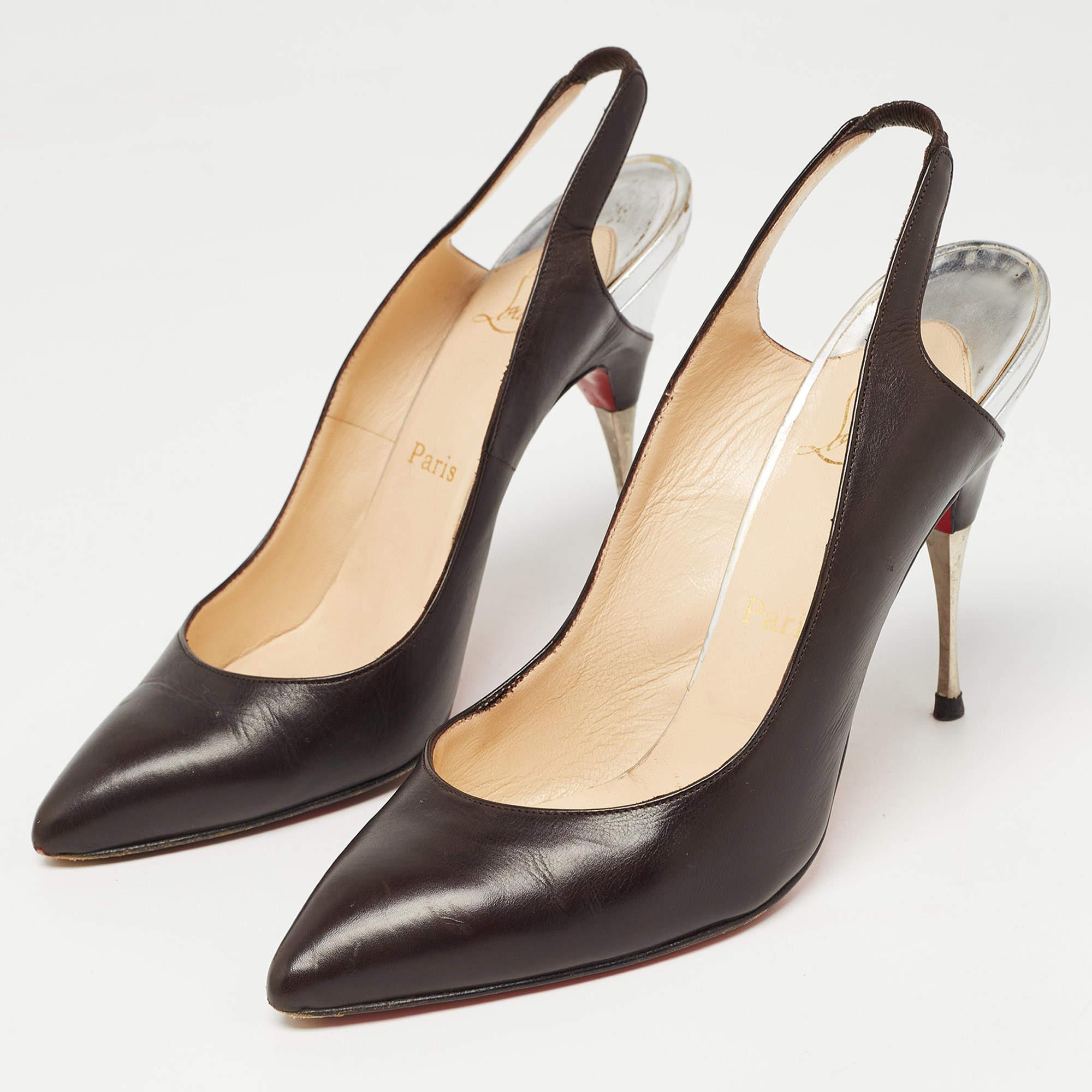 Christian Louboutin Black Leather Twistochat Slingback Pumps Size 39 For Sale 4