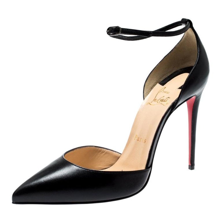 Christian Louboutin Black Leather Uptown Ankle Strap Pointed Toe D ...