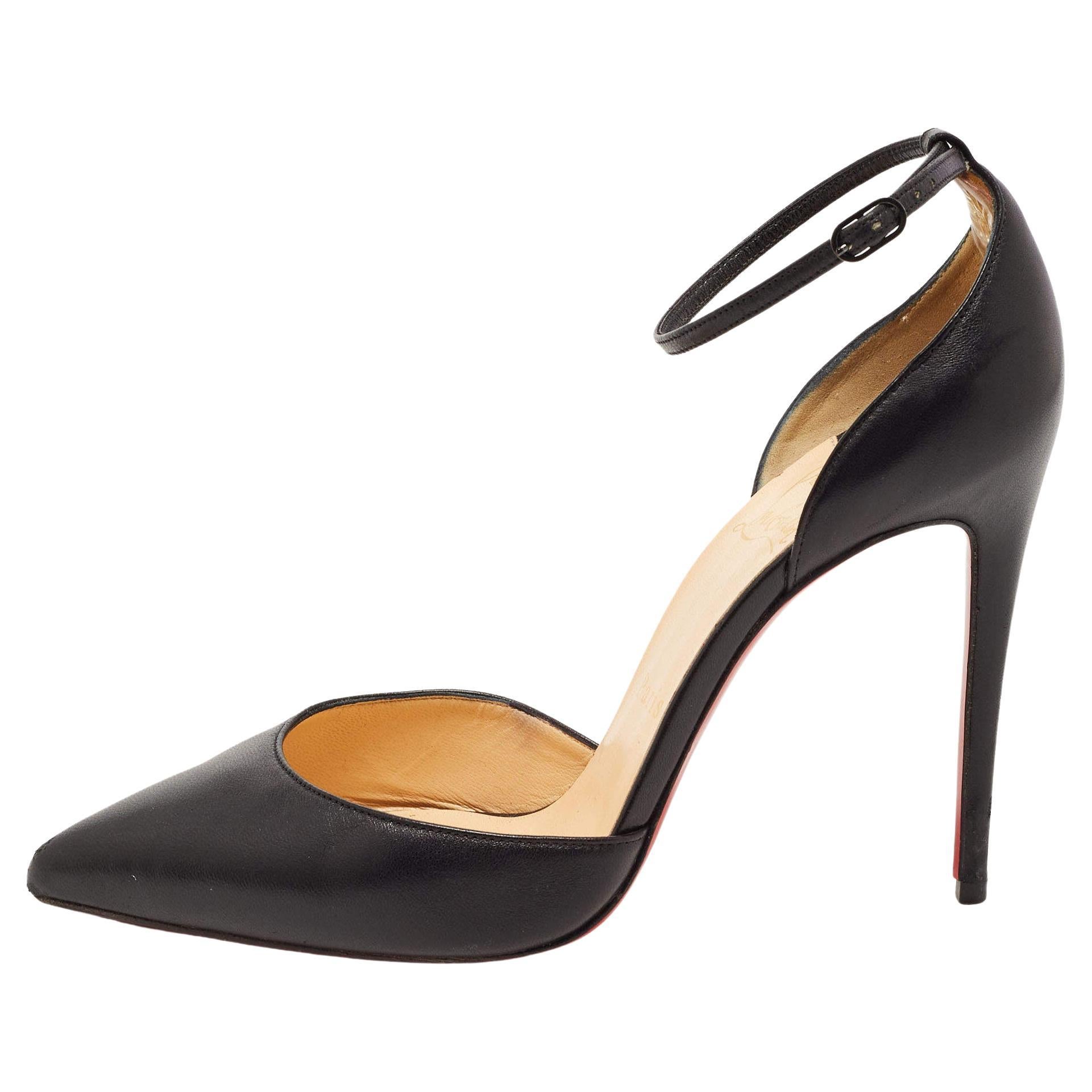 Christian Louboutin Black Leather Uptown Ankle Strap Pumps Size 38