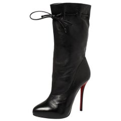 Christian Louboutin Black Leather Valentine Mid Calf Boots Size 38.5