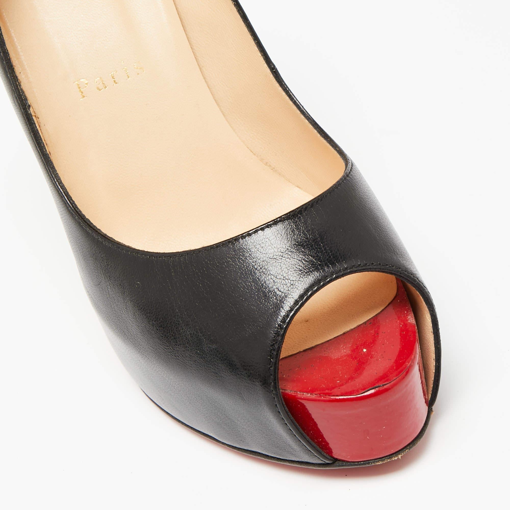 Christian Louboutin Black Leather Very Prive Peep-Toe Pumps Size 37 For Sale 2