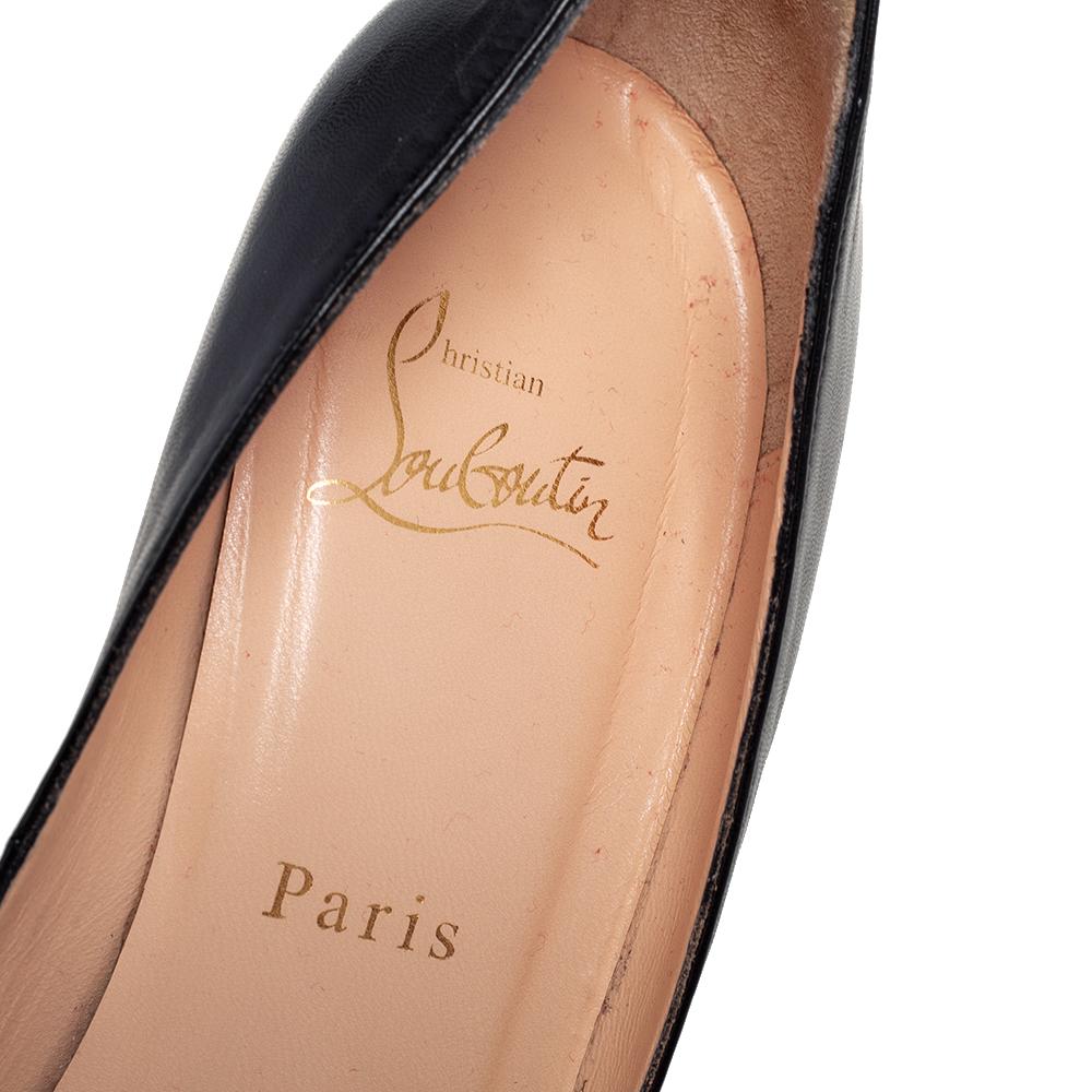 Christian Louboutin Black Leather Very Prive Peep Toe Pumps Size 38.5 For Sale 1