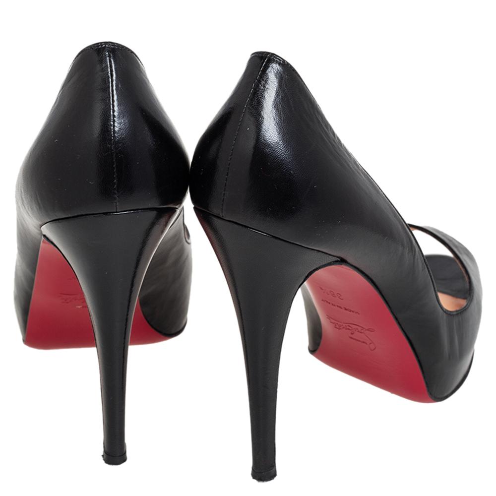Christian Louboutin Black Leather Very Prive Peep Toe Pumps Size 38.5 For Sale 3