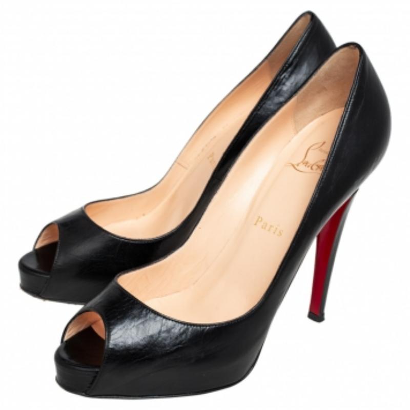 Christian Louboutin cuir noir Very Prive Peep Toe Pumps Size 38.5 3